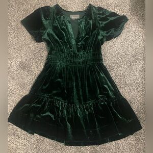 Anthropologie Deep Green Velvet Dress